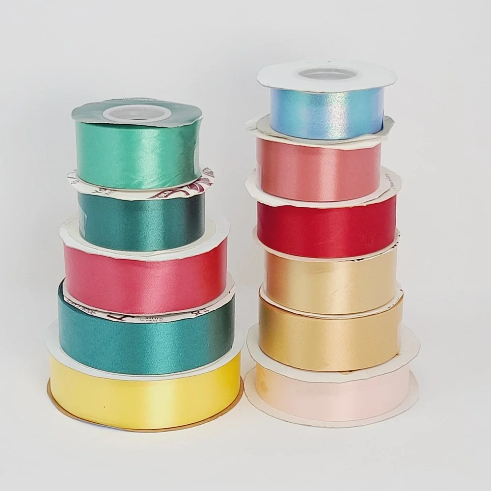 VALUE BUNDLE: 11 Flora-Satin Waterproof Craft Ribbon Lot 1 1/4 & 1 7/16 in Bows